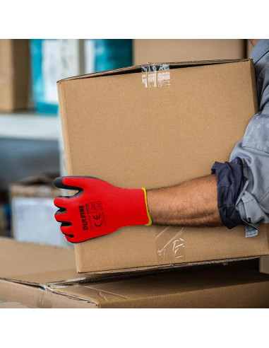 Guantes de Trabajo DULFINE PU Rojo 12 Pares Talla Grande
