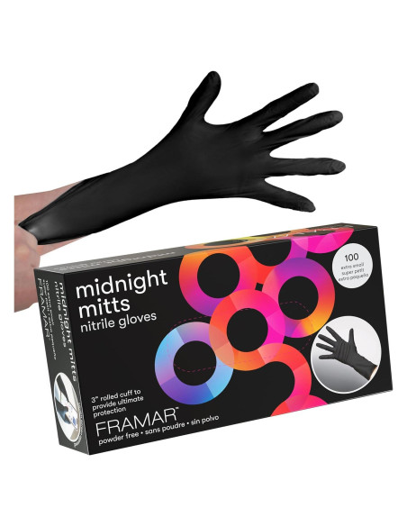 Guantes desechables de nitrilo FRAMAR negros - Extra pequeño - 100 unidades