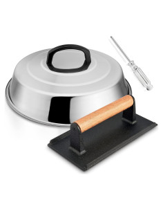 Domo Derretimiento Queso 30.48 cm + Prensa Parrilla Hierro Fundido 20.32x10.16 cm HaSteeL