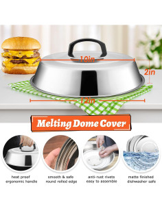 Domo Derretimiento Queso 30.48 cm + Prensa Parrilla Hierro Fundido 20.32x10.16 cm HaSteeL 2