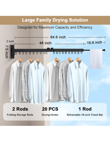 Perchero Plegable Bakala para Secar Ropa Montado en Pared 149.68kg