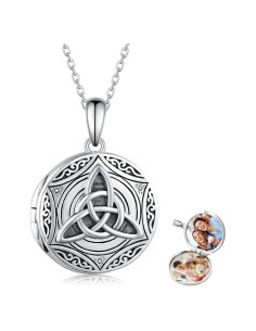Collar Locket Celta 925 Plata Esterlina con Cadena 50.8 cm