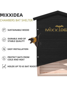 Casa de Murciélagos MIXXIDEA Doble Cámara Madera de Cedro 2
