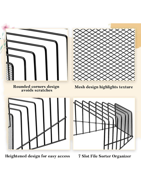 Organizador de Archivos de Metal Chivertion 2 Pcs 7 Ranuras Negro