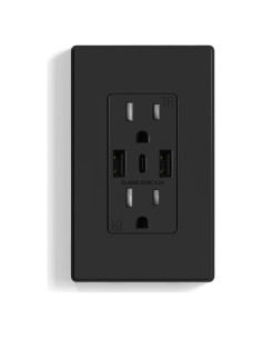 Toma de Pared USB C 3 Puertos ELEGRP 15A Negro Mate