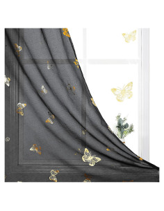 Cortinas Sheer de Mariposa Negra Jubilantex 132x160 cm - Juego de 2
