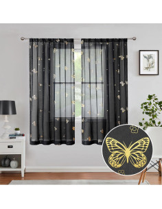 Cortinas Sheer de Mariposa Negra Jubilantex 132x160 cm - Juego de 2 2