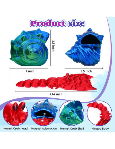Cangrejo Ermitaño Impreso en 3D SHUWND - Juguete Antiestrés Verde Azul