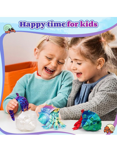 Cangrejo Ermitaño Impreso en 3D SHUWND - Juguete Antiestrés Verde Azul