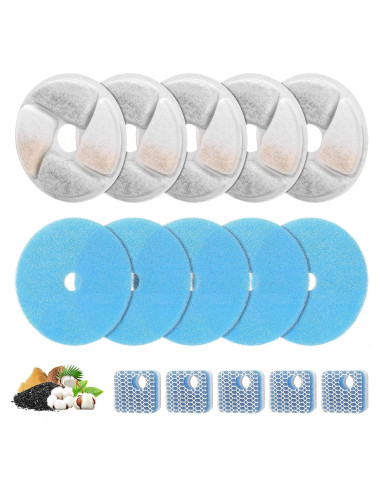 Juego de 5 Filtros de Reemplazo ZEKIRY para Fuente de Agua 2.2L