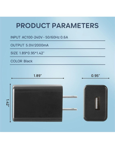 Cargador de Pared USB 5V 2A Huizhou 2PCS Negro