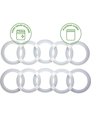 Juntas de Sellado de Silicona Platino Mason Jar - 10 Piezas