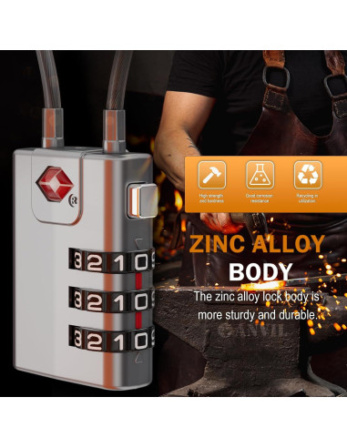 Candados de Cable Anvil TSA 3 Dígitos Rosa - 2 Piezas