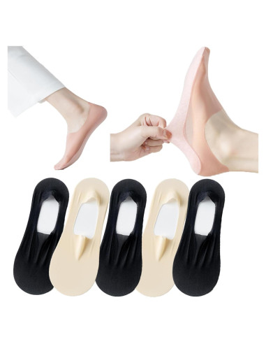 5 Pares Calcetines Invisibles Antideslizantes para Mujeres - Seda Fría
