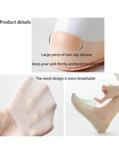5 Pares Calcetines Invisibles Antideslizantes para Mujeres - Seda Fría