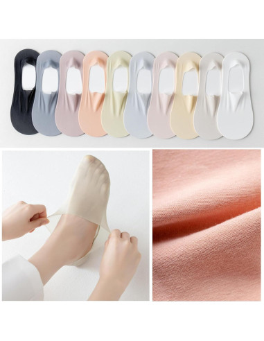 5 Pares Calcetines Invisibles Antideslizantes para Mujeres - Seda Fría