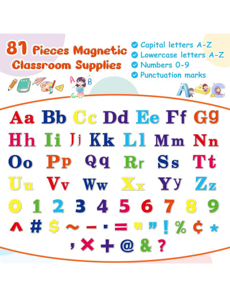 81 Piezas Letras Magnéticas Coloridas Wiooffen para Tablero