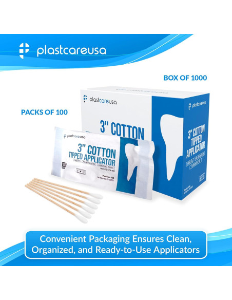 Aplicadores de Algodón 3" PlastCare USA - Paquete de 1000