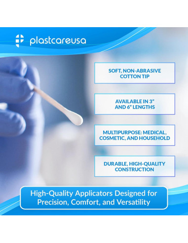 Aplicadores de Algodón 3" PlastCare USA - Paquete de 1000