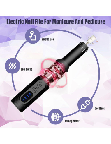 Taladro de Uñas Eléctrico Pinkiou 3 Velocidades Inalámbrico