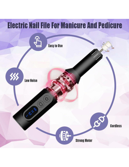 Taladro de Uñas Eléctrico Pinkiou 3 Velocidades Inalámbrico