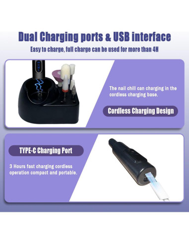 Taladro de Uñas Eléctrico Pinkiou 3 Velocidades Inalámbrico