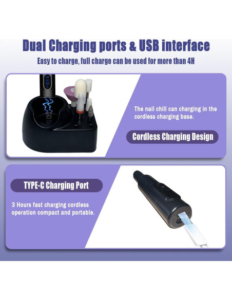 Taladro de Uñas Eléctrico Pinkiou 3 Velocidades Inalámbrico