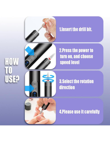 Taladro de Uñas Eléctrico Pinkiou 3 Velocidades Inalámbrico