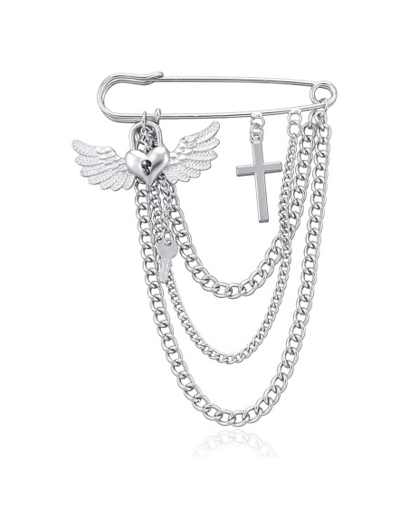 Broche de Cadena con Borlas de Estrella y Luna Oro Plata