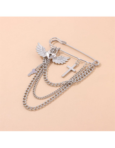 Broche de Cadena con Borlas de Estrella y Luna Oro Plata