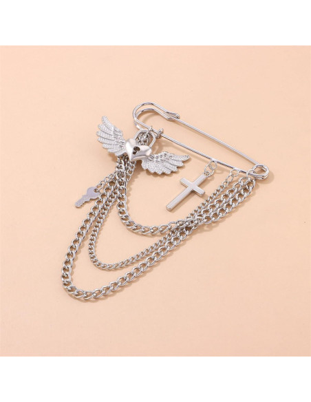 Broche de Cadena con Borlas de Estrella y Luna Oro Plata