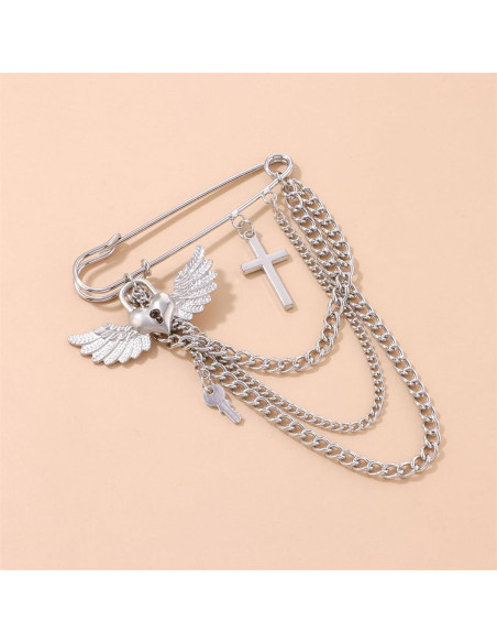 Broche de Cadena con Borlas de Estrella y Luna Oro Plata