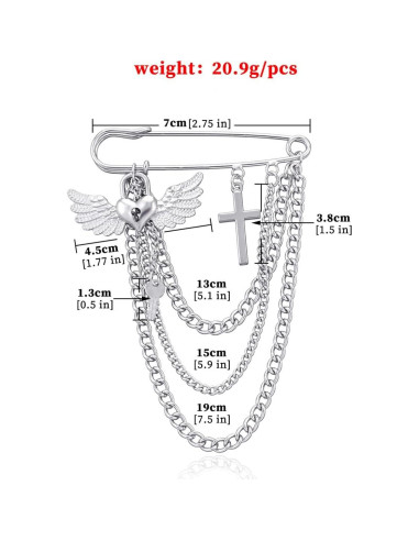 Broche de Cadena con Borlas de Estrella y Luna Oro Plata