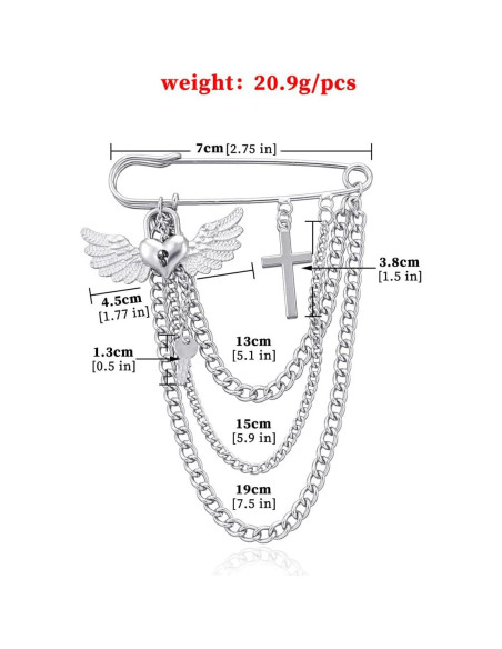 Broche de Cadena con Borlas de Estrella y Luna Oro Plata