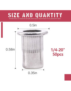 Tuercas Remachadas Acero Inoxidable Hilitchi 1/4-20 (50 Pcs) 2
