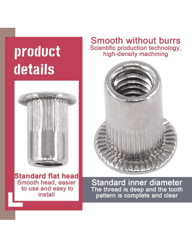 Tuercas Remachadas Acero Inoxidable Hilitchi 1/4-20 (50 Pcs)