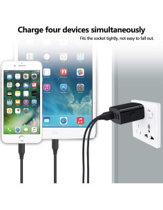 Cargador USB de Pared HOOTEK 4 Puertos 4.8A Negro 2