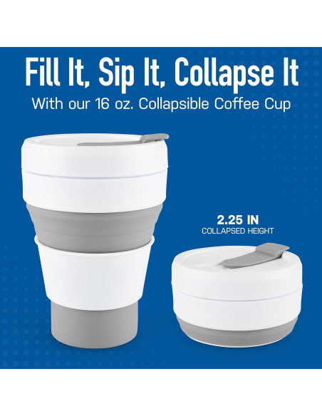 Taza de café plegable Spacesaver 355 ml gris para viajar