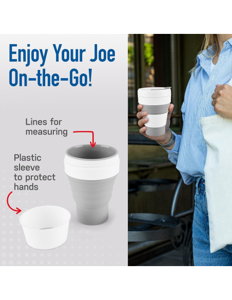 Taza de café plegable Spacesaver 355 ml gris para viajar