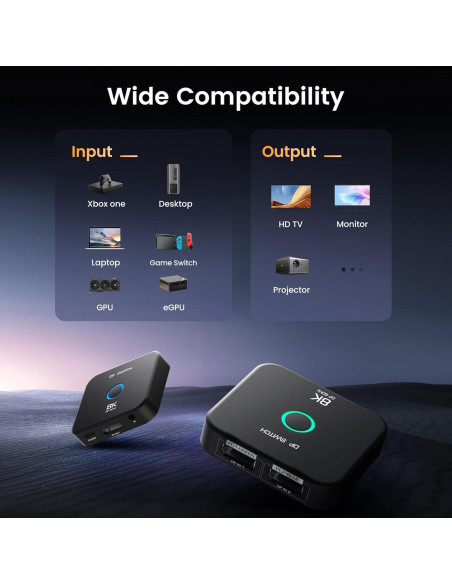 Conmutador DisplayPort 2 en 1 NEWCARE 8K@60Hz Control Remoto
