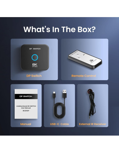 Conmutador DisplayPort 2 en 1 NEWCARE 8K@60Hz Control Remoto