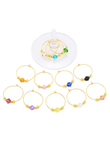 Juego de 12 Marcadores de Copas de Vino Oro 14K con Gemas