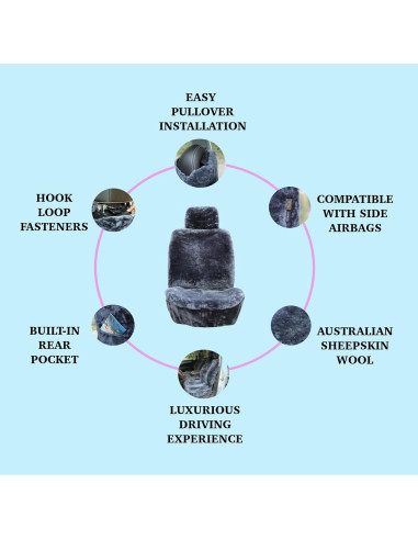 Funda de Asiento de Coche SHEEPSKIN ELITE Gris Piel de Oveja