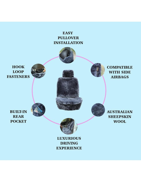 Funda de Asiento de Coche SHEEPSKIN ELITE Gris Piel de Oveja