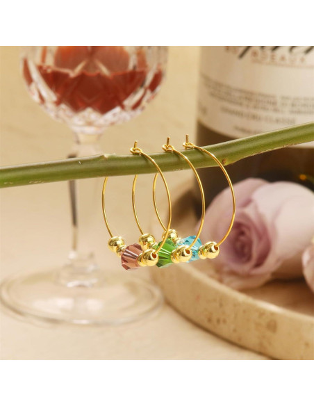 Juego de 12 Marcadores de Copas de Vino Oro 14K con Gemas