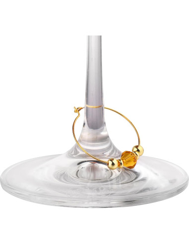 Juego de 12 Marcadores de Copas de Vino Oro 14K con Gemas