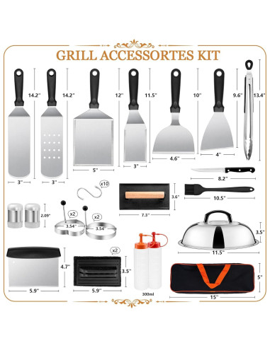 Kit de Accesorios para Parrilla Leonyo 37 Piezas - Espátulas y Más