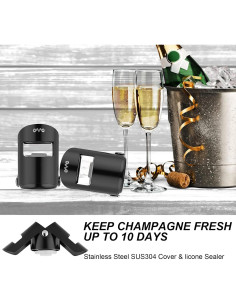 Tapones para Champán OWO Acero Inoxidable 2 Paquete Negro 2
