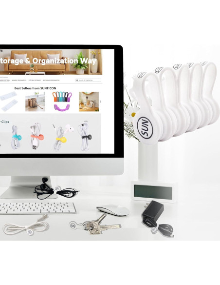 Clips Magnéticos para Cables SUNFICON - Paquete de 5 Blancos