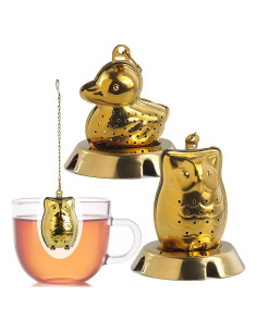 Infusores de Té Qivievsa 2 Pcs en Forma de Pato y Búho Oro